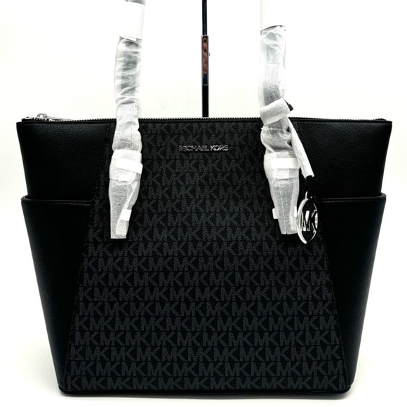 Michael Kors Large Charlotte TZ Tote Bag Black Signature - Picture 1 of 10